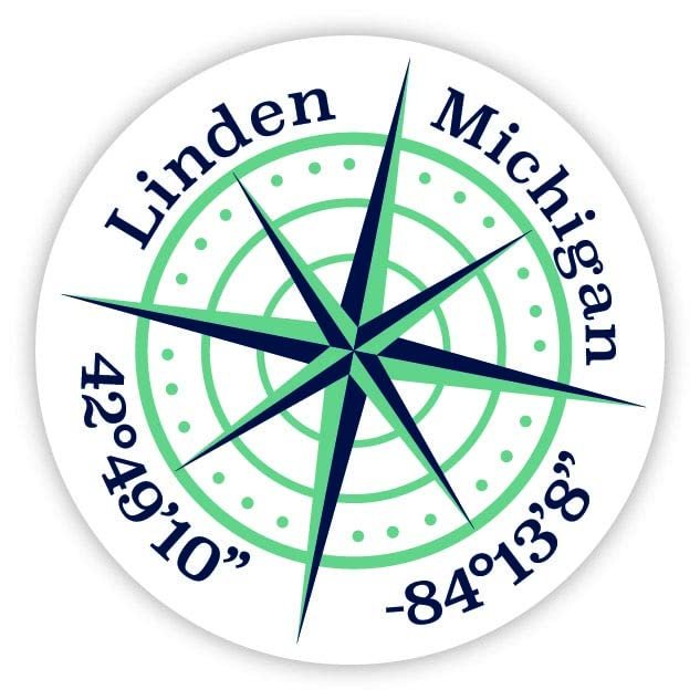 Linden Michigan 2-Inch Vinyl Decal Sticker Latitude Longitude Compass Design