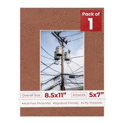 8.5x11 Mat for 5x7 Photo - Precut Football Texture Picture Matboard for Frames Measuring 8.5 x 11 Inches - Bevel Cut to Display Art 5 x 7 Inches - Acid Free ONE MAT with Backing Board & Clear Bag