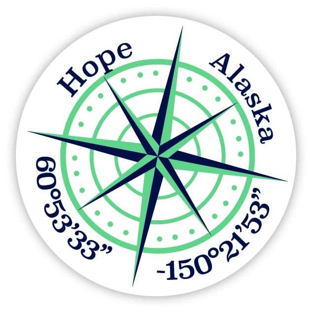 Hope Alaska 2-Inch Vinyl Decal Sticker Latitude Longitude Compass Design