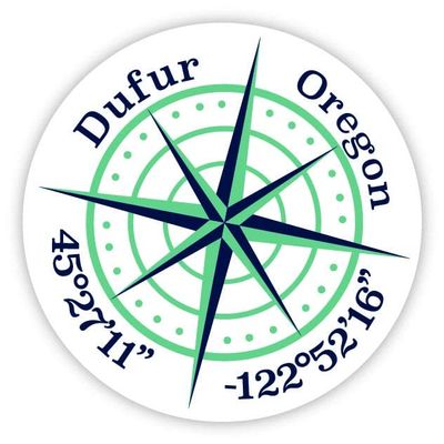 Dufur Oregon 2-Inch Vinyl Decal Sticker Latitude Longitude Compass Design