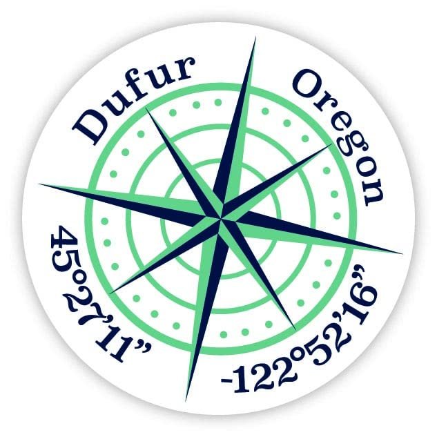 Dufur Oregon 2-Inch Vinyl Decal Sticker Latitude Longitude Compass Design