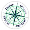 Dufur Oregon 2-Inch Vinyl Decal Sticker Latitude Longitude Compass Design view 1