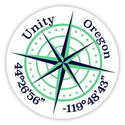 Unity Oregon 2-Inch Vinyl Decal Sticker Latitude Longitude Compass Design