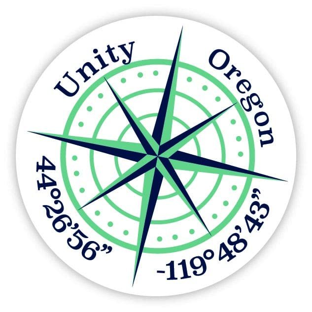 Unity Oregon 2-Inch Vinyl Decal Sticker Latitude Longitude Compass Design