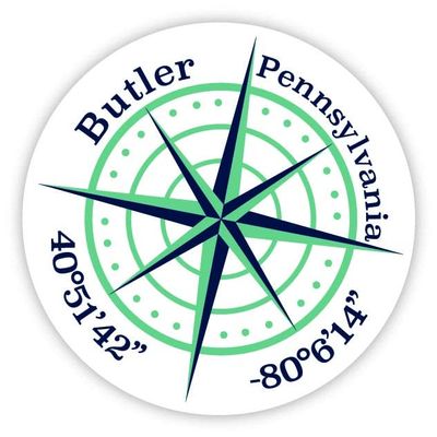 Butler Pennsylvania 2-Inch Vinyl Decal Sticker Latitude Longitude Compass Design