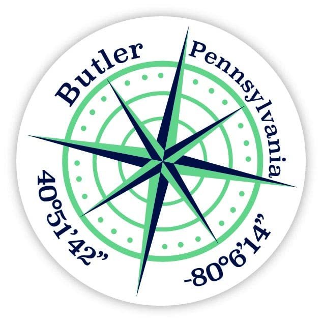 Butler Pennsylvania 2-Inch Vinyl Decal Sticker Latitude Longitude Compass Design