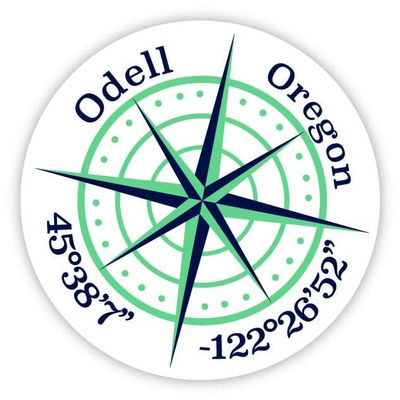Odell Oregon 2-Inch Vinyl Decal Sticker Latitude Longitude Compass Design
