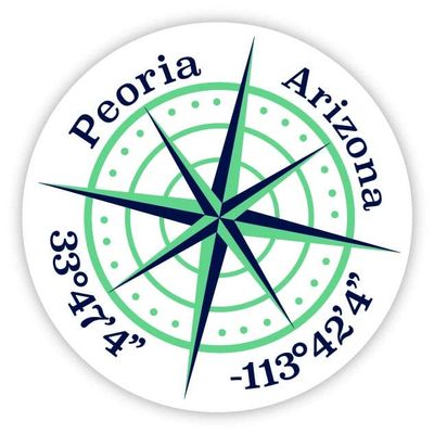 Peoria Arizona 2-Inch Vinyl Decal Sticker Latitude Longitude Compass Design
