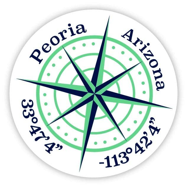 Peoria Arizona 2-Inch Vinyl Decal Sticker Latitude Longitude Compass Design