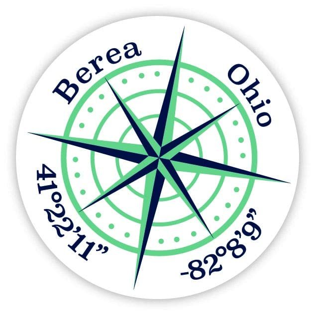 Berea Ohio 2-Inch Vinyl Decal Sticker Latitude Longitude Compass Design