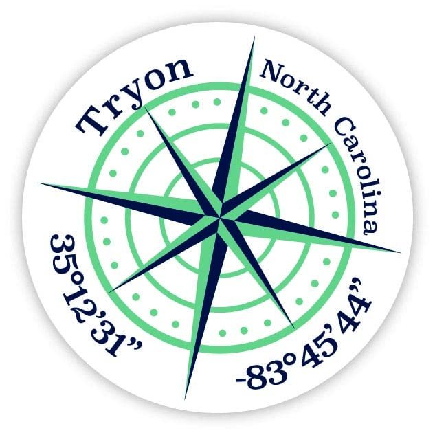 Tryon North Carolina 2-Inch Vinyl Decal Sticker Latitude Longitude Compass Design
