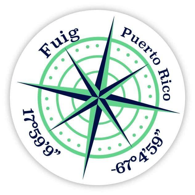 Fuig Puerto Rico 2-Inch Vinyl Decal Sticker Latitude Longitude Compass Design