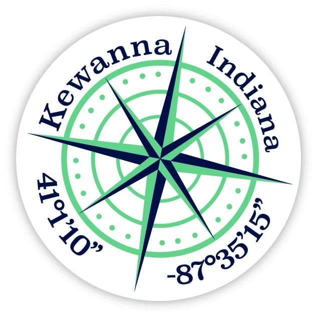 Kewanna Indiana 2-Inch Vinyl Decal Sticker Latitude Longitude Compass Design