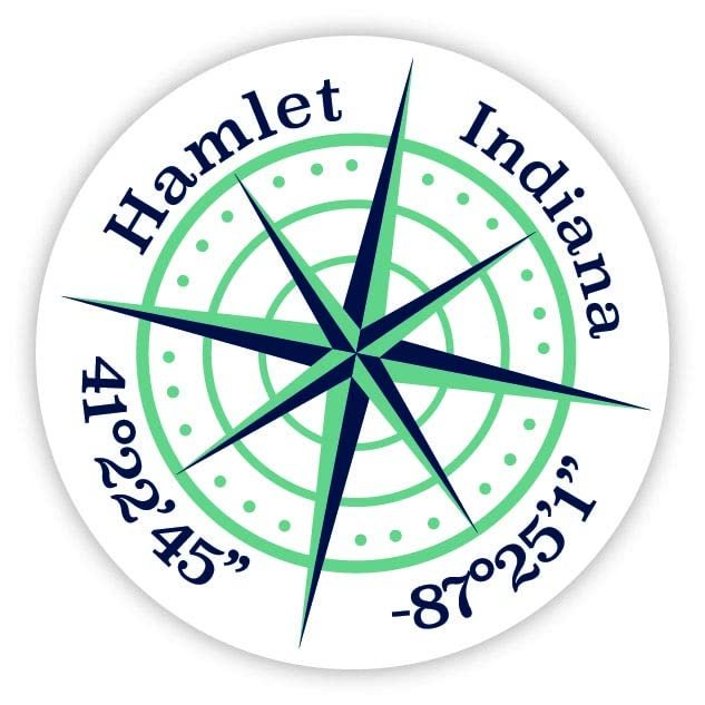 Hamlet Indiana 2-Inch Vinyl Decal Sticker Latitude Longitude Compass Design