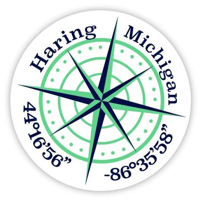 Haring Michigan 2-Inch Vinyl Decal Sticker Latitude Longitude Compass Design