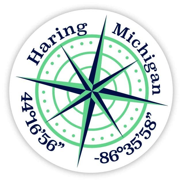 Haring Michigan 2-Inch Vinyl Decal Sticker Latitude Longitude Compass Design