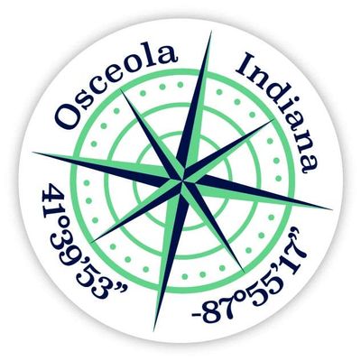Osceola Indiana 2-Inch Vinyl Decal Sticker Latitude Longitude Compass Design