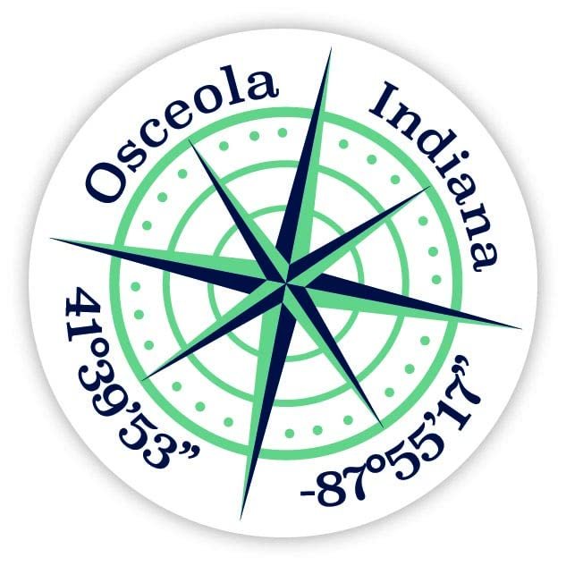Osceola Indiana 2-Inch Vinyl Decal Sticker Latitude Longitude Compass Design