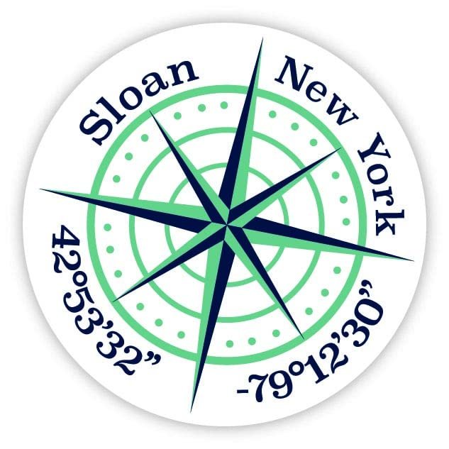 Sloan New York 2-Inch Vinyl Decal Sticker Latitude Longitude Compass Design