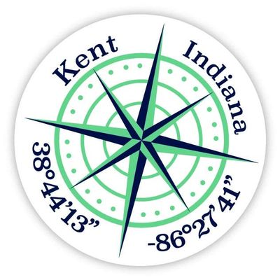Kent Indiana 2-Inch Vinyl Decal Sticker Latitude Longitude Compass Design