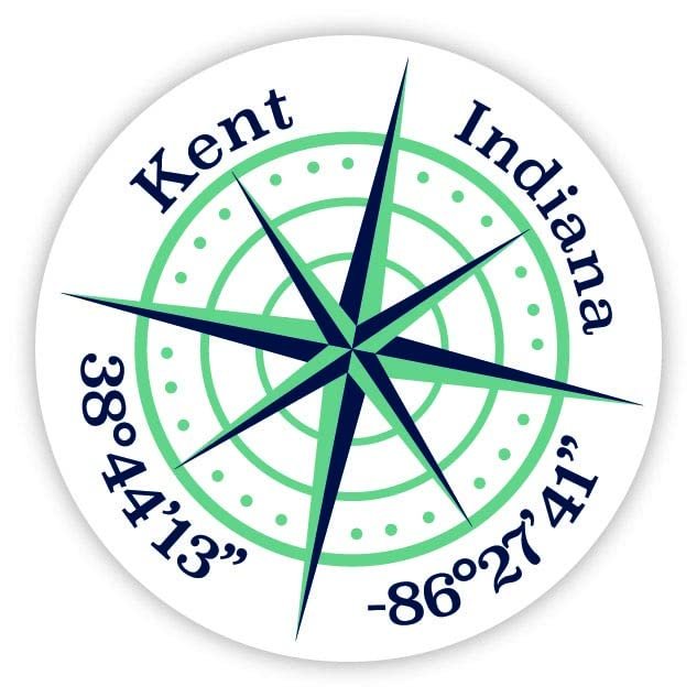 Kent Indiana 2-Inch Vinyl Decal Sticker Latitude Longitude Compass Design