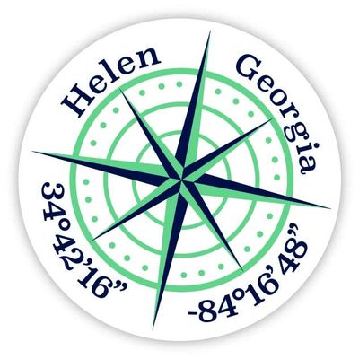 Helen Georgia 2-Inch Vinyl Decal Sticker Latitude Longitude Compass Design