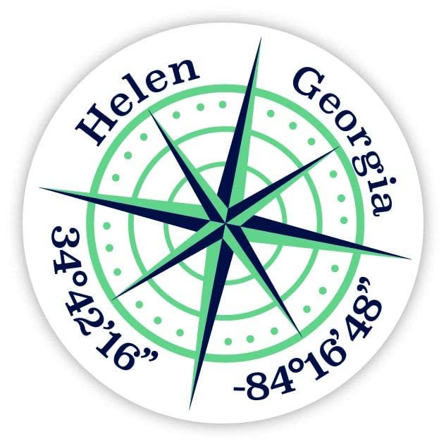 Helen Georgia 2-Inch Vinyl Decal Sticker Latitude Longitude Compass Design