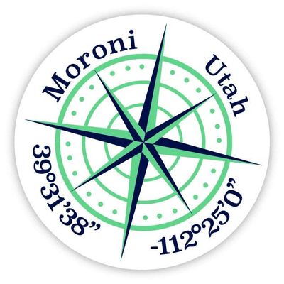 Moroni Utah 2-Inch Vinyl Decal Sticker Latitude Longitude Compass Design