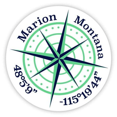 Marion Montana 2-Inch Vinyl Decal Sticker Latitude Longitude Compass Design
