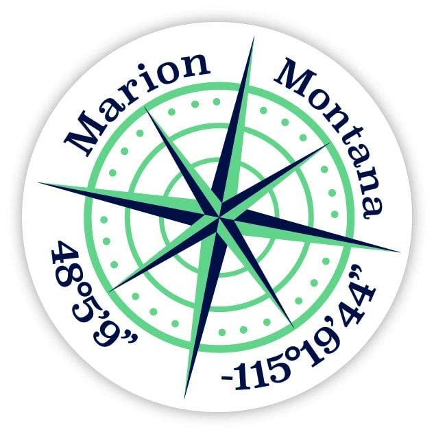 Marion Montana 2-Inch Vinyl Decal Sticker Latitude Longitude Compass Design