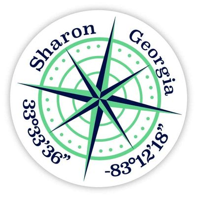 Sharon Georgia 2-Inch Vinyl Decal Sticker Latitude Longitude Compass Design