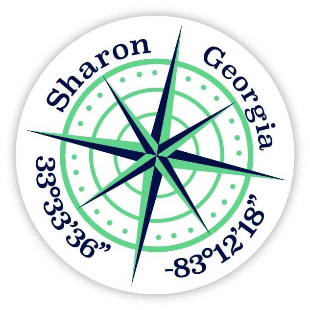 Sharon Georgia 2-Inch Vinyl Decal Sticker Latitude Longitude Compass Design