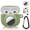 2 in 1 Protective Case Combo Set Compatible for Apple AirPods 3(2021) AirTag, GPS Tracker Holder with 2 PCS TPU Screen Protector&Keychain, Soft Silicone Anti-Lost Anti-Scratch Skin Cover(EmeraldGreen) view 1