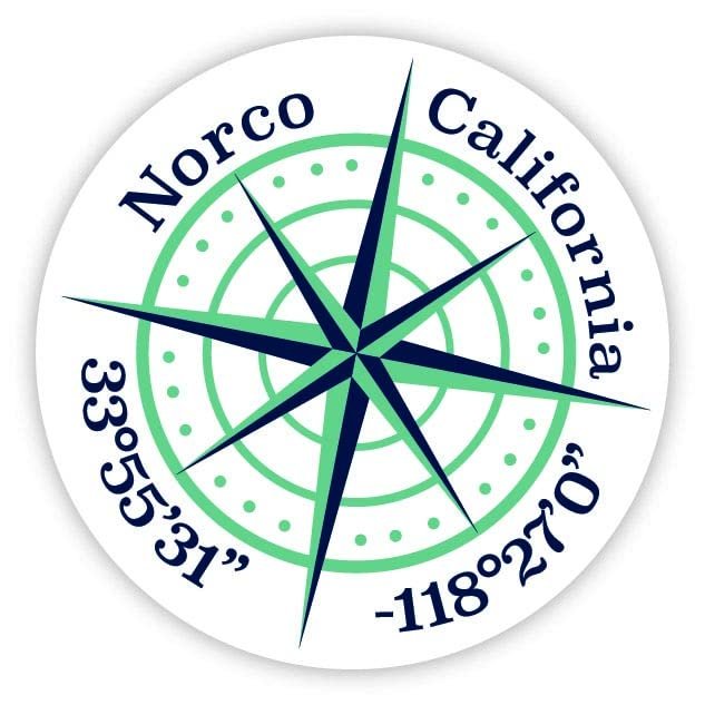 Norco California 2-Inch Vinyl Decal Sticker Latitude Longitude Compass Design