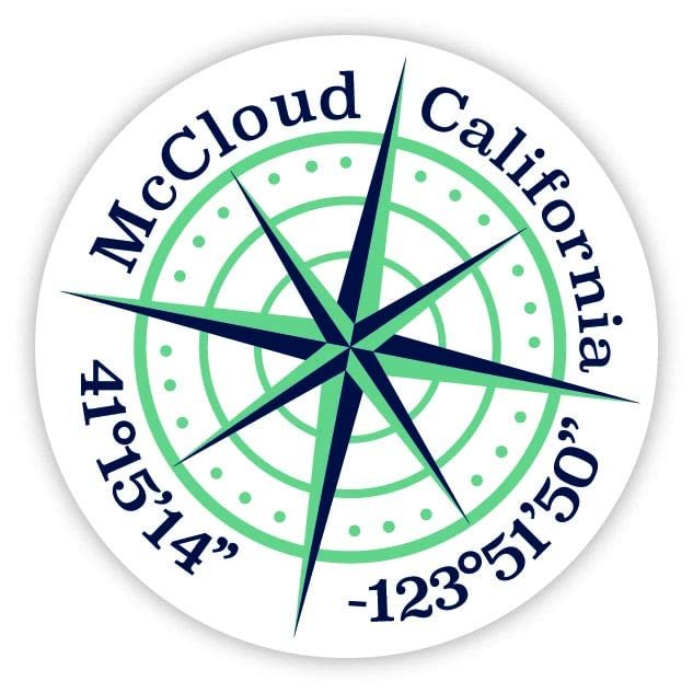 McCloud California 2-Inch Vinyl Decal Sticker Latitude Longitude Compass Design
