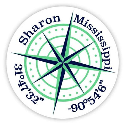 Sharon Mississippi 2-Inch Vinyl Decal Sticker Latitude Longitude Compass Design