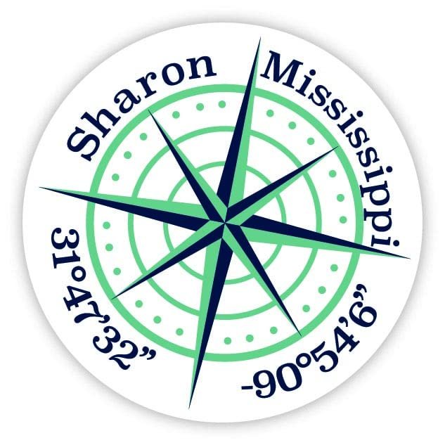 Sharon Mississippi 2-Inch Vinyl Decal Sticker Latitude Longitude Compass Design