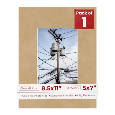 8.5x11 Mat for 5x7 Photo - Precut Beige Suede Picture Matboard for Frames Measuring 8.5 x 11 Inches - Bevel Cut Matte to Display Art 5 x 7 Inches - Acid Free ONE MAT with Backing Board & Clear Bag
