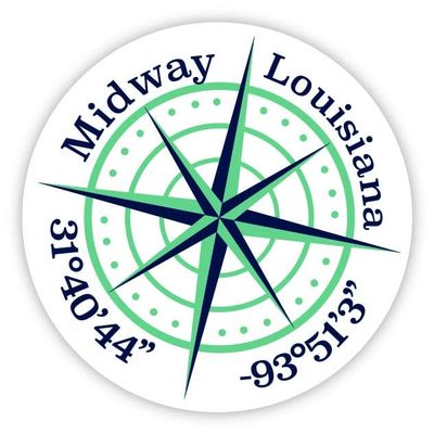 Midway Louisiana 2-Inch Vinyl Decal Sticker Latitude Longitude Compass Design
