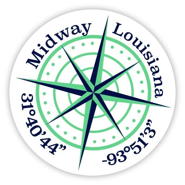 Midway Louisiana 2-Inch Vinyl Decal Sticker Latitude Longitude Compass Design