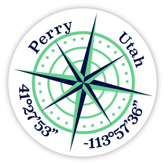 Perry Utah 2-Inch Vinyl Decal Sticker Latitude Longitude Compass Design