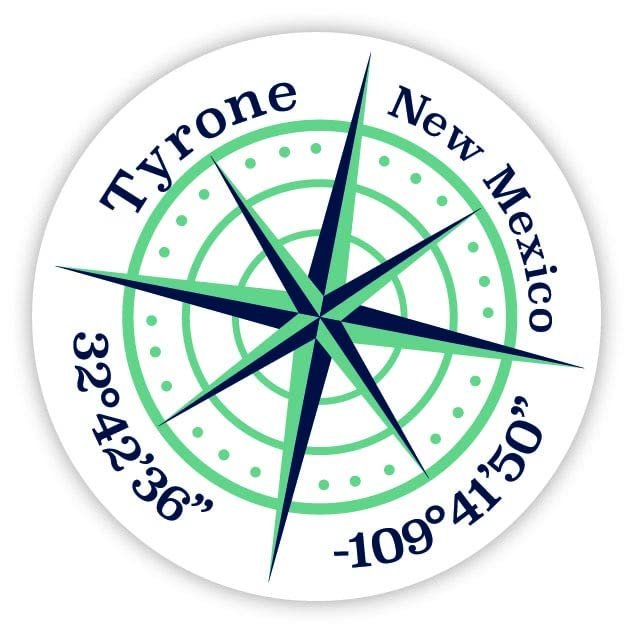 Tyrone New Mexico 2-Inch Vinyl Decal Sticker Latitude Longitude Compass Design