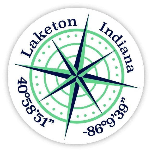 Laketon Indiana 2-Inch Vinyl Decal Sticker Latitude Longitude Compass Design