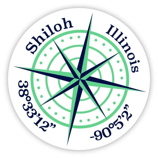 Shiloh Illinois 2-Inch Vinyl Decal Sticker Latitude Longitude Compass Design