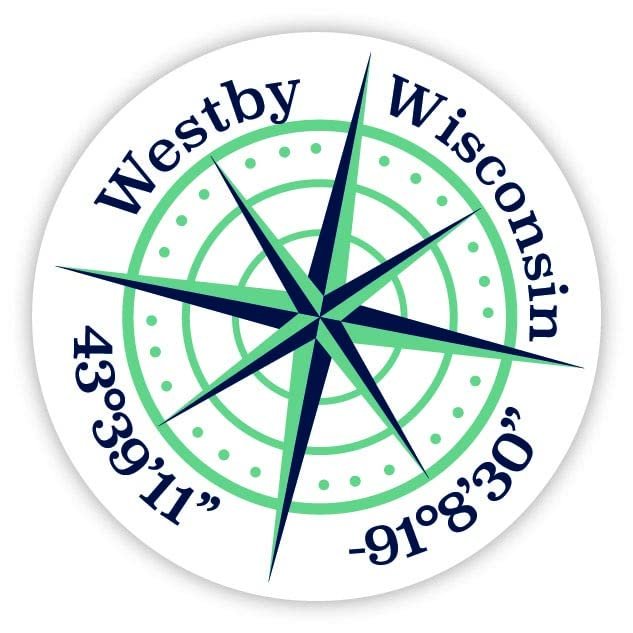 Westby Wisconsin 2-Inch Vinyl Decal Sticker Latitude Longitude Compass Design