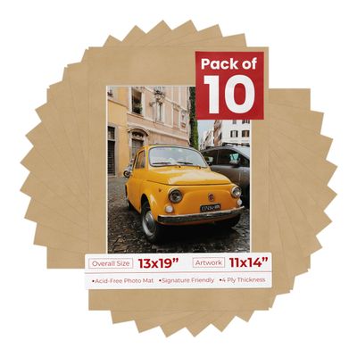 13x19 Mat for 11x14 Photo - Precut Beige Suede Picture Matboard for Frames Measuring 13 x 19 Inches - Bevel Cut Matte to Display Art Measuring 11 x 14 Inches - Acid Free Pack of TEN MATS