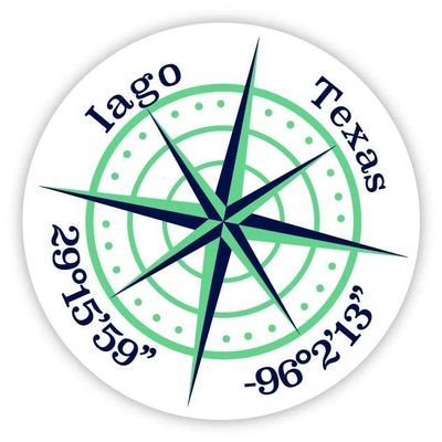 Iago Texas 2-Inch Vinyl Decal Sticker Latitude Longitude Compass Design