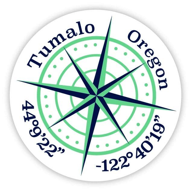 Tumalo Oregon 2-Inch Vinyl Decal Sticker Latitude Longitude Compass Design
