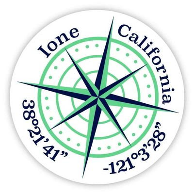 Ione California 2-Inch Vinyl Decal Sticker Latitude Longitude Compass Design