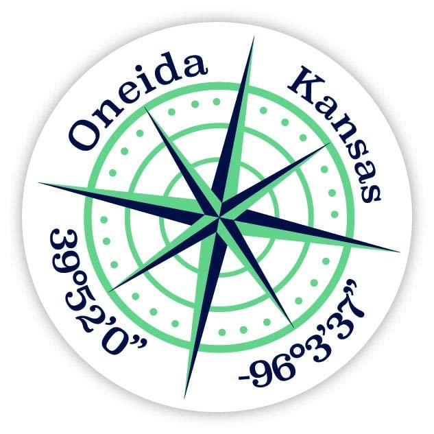Oneida Kansas 2-Inch Vinyl Decal Sticker Latitude Longitude Compass Design